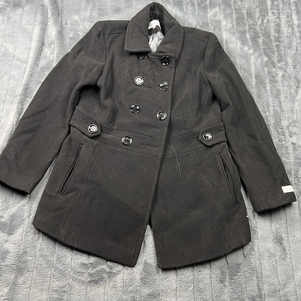 Calvin Klein Coat Womens 8 Black Pea Coat Collared Lined Pockets Wool Short